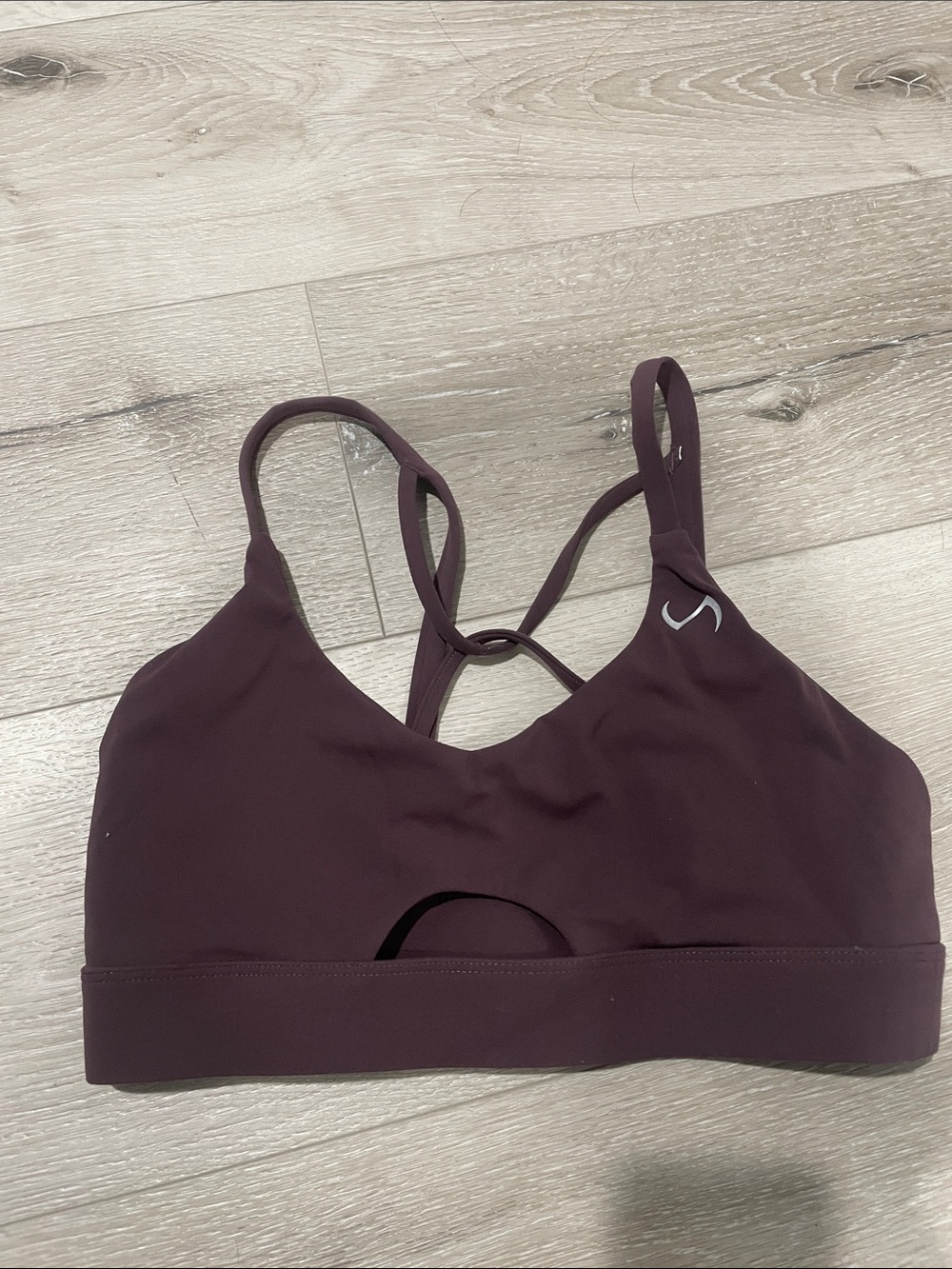 TLF, Strappy Plum Sports Bra with Back Ring Detail